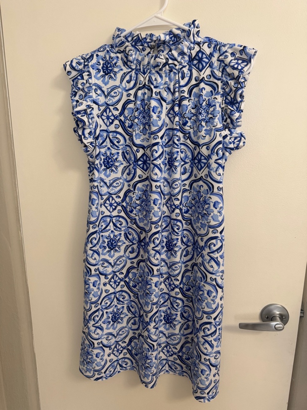 Jude Connally Blue & White Tile-Print Mini Dress